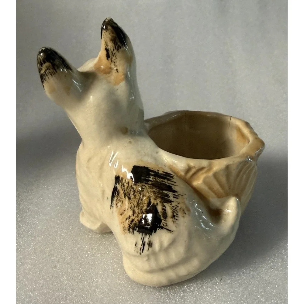 Vintage Occupied Japan Scottie Dog Planter Ceramic Terrier Basket 1945-1952